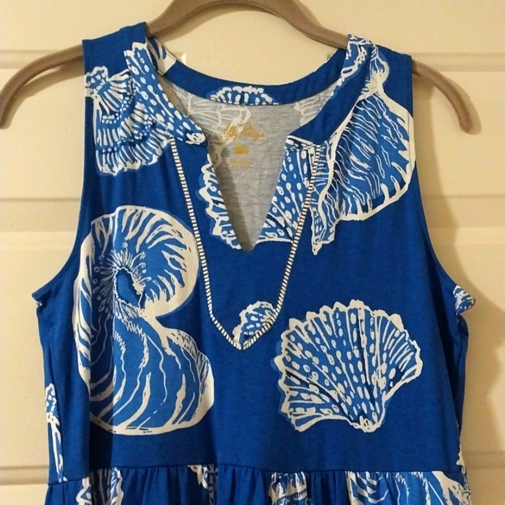 Lilly Pulitzer NWOT Women's XS Sydnee Seashell Print Maxi Dress Blue White - Picture 2 of 9